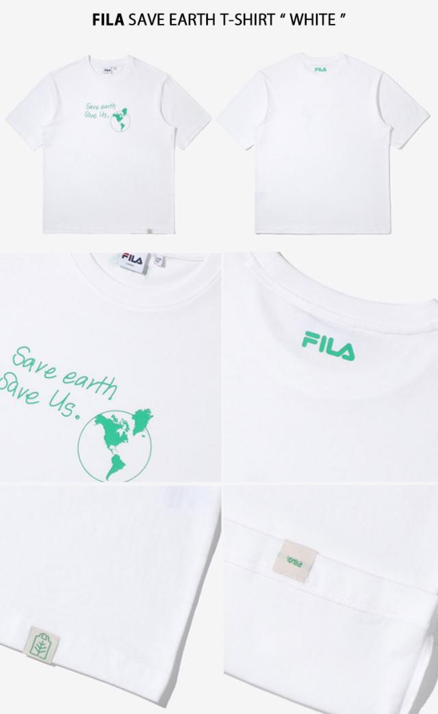 FILA フィラ Tシャツ SAVE EARTH T-SHIRT FE2RSD5105X セーブ アース T-シャツ ホワイト ロゴ 半袖 ショートスリーブ メンズ レディース 男性用 女性用_1