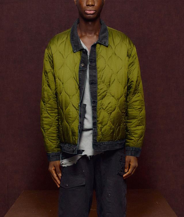 orleans キルティングジャケット orleans re work quilted black denim jacket ミリタリージャケット デニム 再構築ウェア リメイク_1
