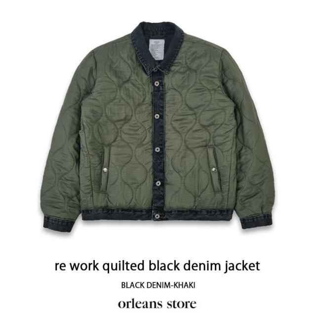 orleans キルティングジャケット orleans re work quilted black denim jacket ミリタリージャケット デニム 再構築ウェア リメイク_3