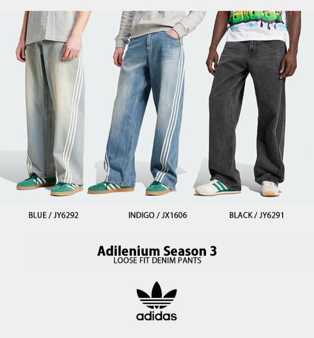 adidas Originals アディダス デニムパンツ ADILENIUM SEASON 3 ルーズフィット INDIGO JX1606 BLUE JY6292 BLACK JY6291 3ストライプ_1