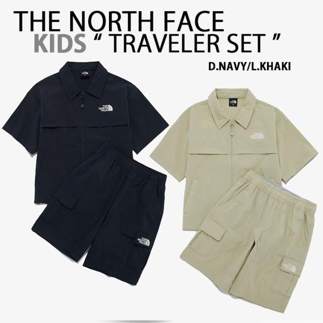THE NORTH FACE ノースフェイス キッズ セットアップ ジップシャツ ハーフパンツ K’S TRAVELER SET キャンプウェア KHAKI NAVY NH8SR24