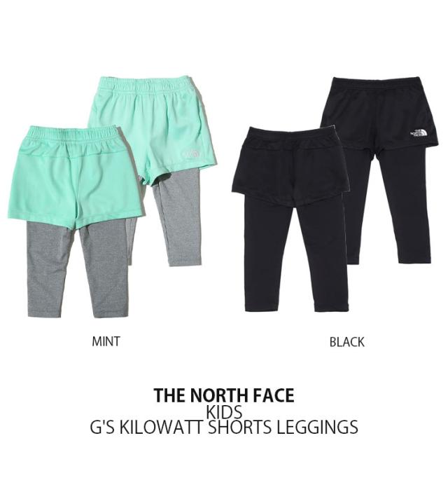 THE NORTH FACE ノースフェイス キッズ レギンス G’S KILOWATT SHORTS LEGGINGS MINT BLACK ガールズ キロワット ショーツ レギンス 女の子 子供用 NF6KK01S/T_1