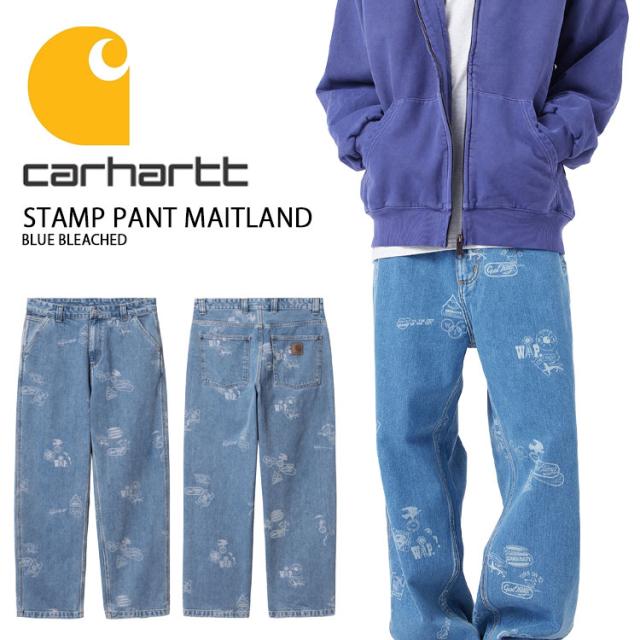 CARHARTT カーハート ロングパンツ STAMP PANT MAITLAND BLUE スタンプパンツ マイトランド ブルー ラベル ロゴ メンズ 男性用 CA24FWPAJE