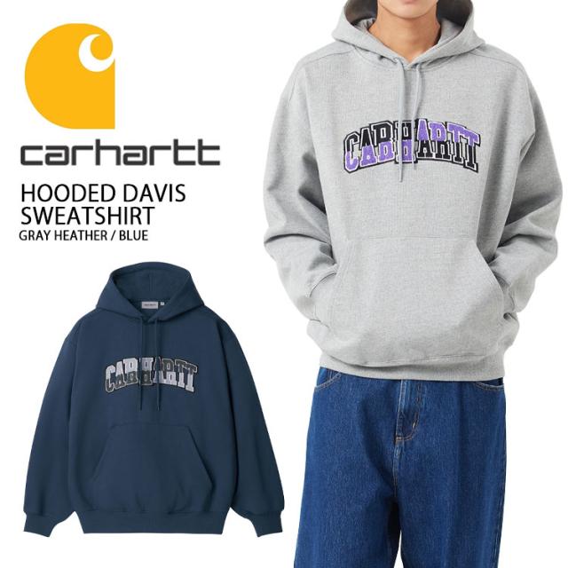CARHARTT カーハート パーカー HOODED DAVIS SWEATSHIRT GRAY BLUE フーディ デイビス スウェットシャツ グレー ブルー カジュアル ストリート 長袖 メンズ 男性用 CA24FWSWHO