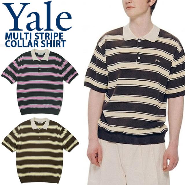 YALE イェール ポロシャツ ラガーシャツ MULTI STRIPE COLLAR KNIT S/SR SHIRT ボーダーシャツ ボーダー柄 BROWN CHARCOAL FM1KT302A
