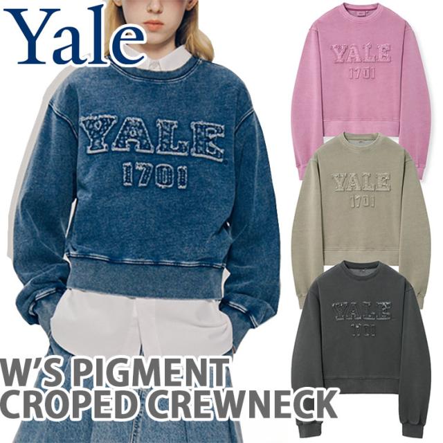 YALE イェール レディース スウェット クロップ丈 WS PIGMENT APPLIQUE CROPED SWEATSHIRTS アップリケロゴ プルオーバーパーカー 短め丈