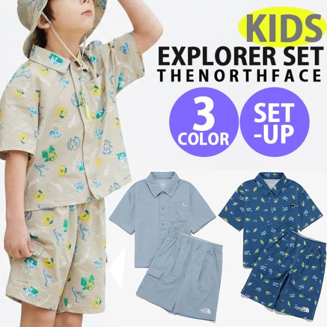 THE NORTH FACE ノースフェイス キッズ セットアップ シャツ ハーフパンツK’S EXPLORER SET キッズセットアップ 上下セット NH8SR23