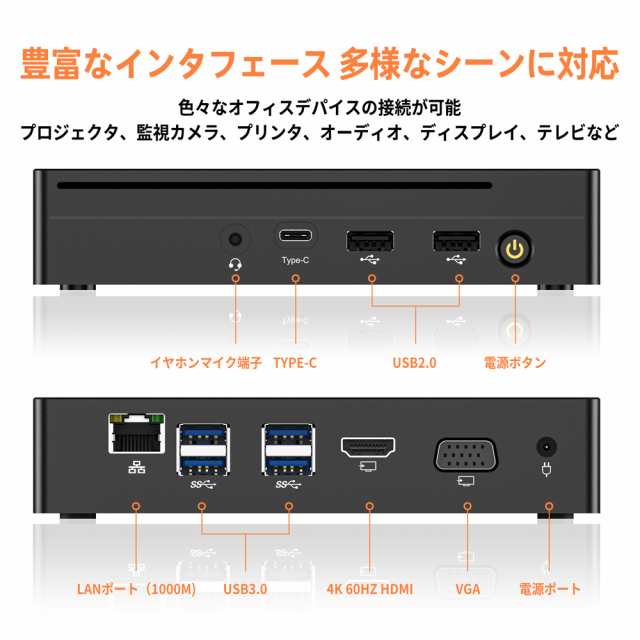 《新品 本体》VETESA デスクトップパソコン ミニPC miniPC DVDドライブ内蔵 Celeron N5095 最大2.9GHz  Windows11 Office付き メモリ12GB