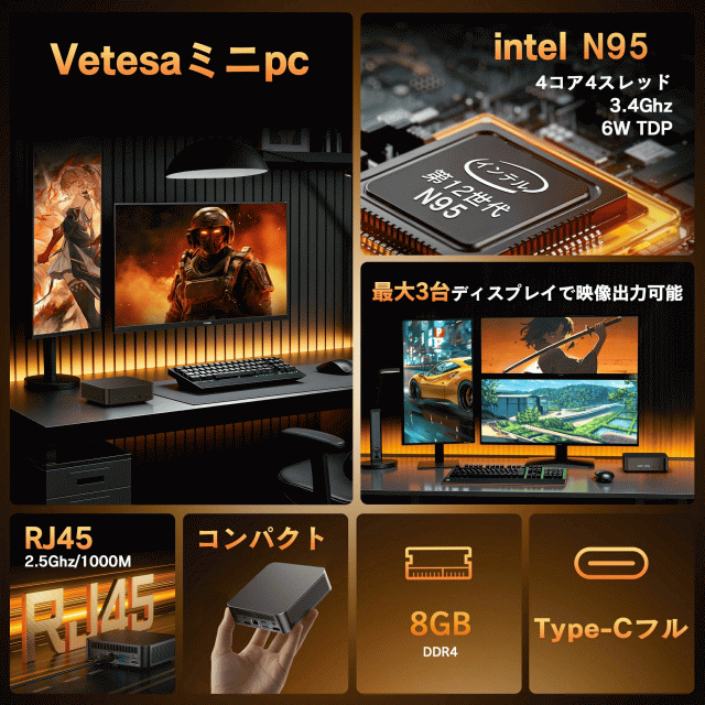 ミニPC 新品 第12世代 Intel N95 Windows11 Office付き メモリ16GB SSD512GB Intel UHD グラフィックス 小型 省スペース(mnm6-8512)_13