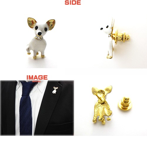 犬 いぬ チワワ 日本製 ピンバッジ／ブローチ× スワロフスキー+