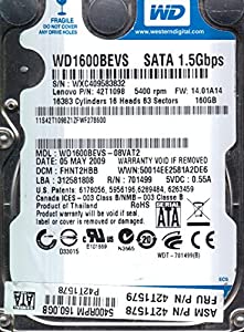 wd1600bevs-08vat2、DCM fhnt2hbb、Westernデジタル160?GB SATA 2.5ハードドライブ(中古品)