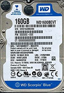 Western Digital wd1600bevt-80?a23t0?160?GB DCM : hhbtjabb(中古品)