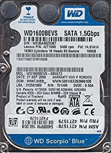 wd1600bevs-08vat2、DCM hhntjhbb、Westernデジタル160?GB SATA 2.5ハードドライブ(中古品)