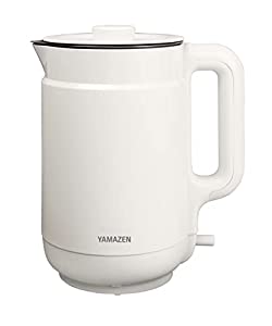 [山善] 電気ケトル 電気ポット 1.5L 大容量 自動電源OFF 空焚き防止機能 ふた取り外し可 ワンタッチ操作 2重構造 ホワイト YKP-1