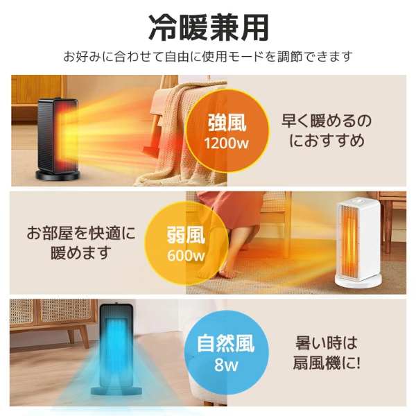 セラミックヒーター 自動首振り 小型 足元 ヒーター 1200W 2秒速暖 大 