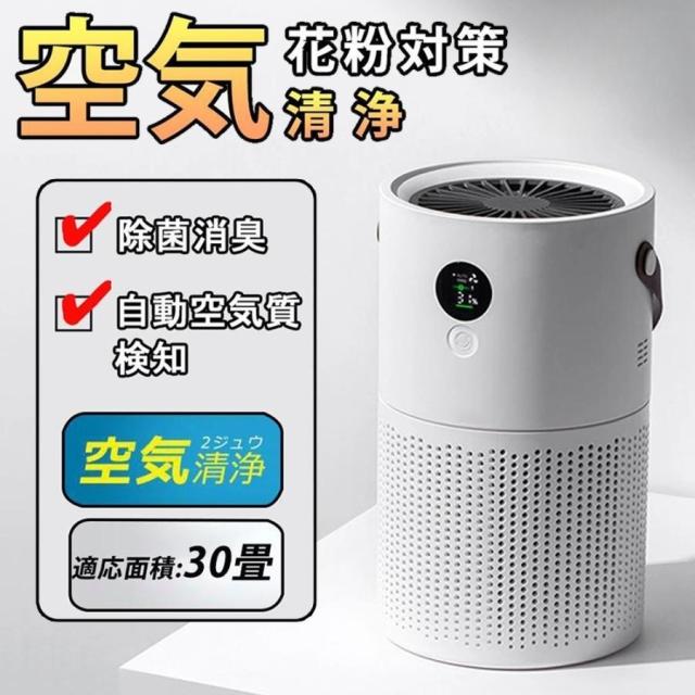 空気清浄機 小型 ポータブル HEPAフィルター マイナスイオン ほこりセンサー 3段階風量 充電式 USB コンパクト 卓上 30畳 タイマー PM2.5 ほこり 花粉対策