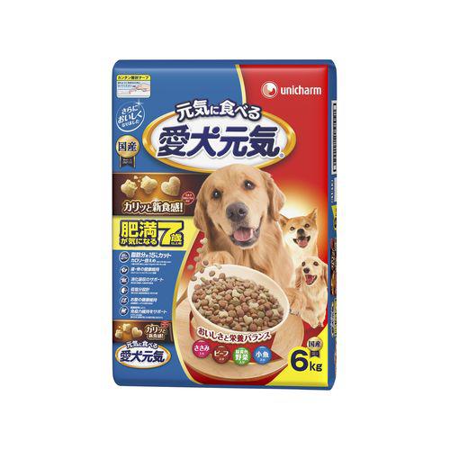【セット販売】 愛犬元気 肥満がきになる 7歳以上用 ささみ ビーフ 緑黄色野菜 小魚入り 6kg (×4セット) ユニ・チャーム