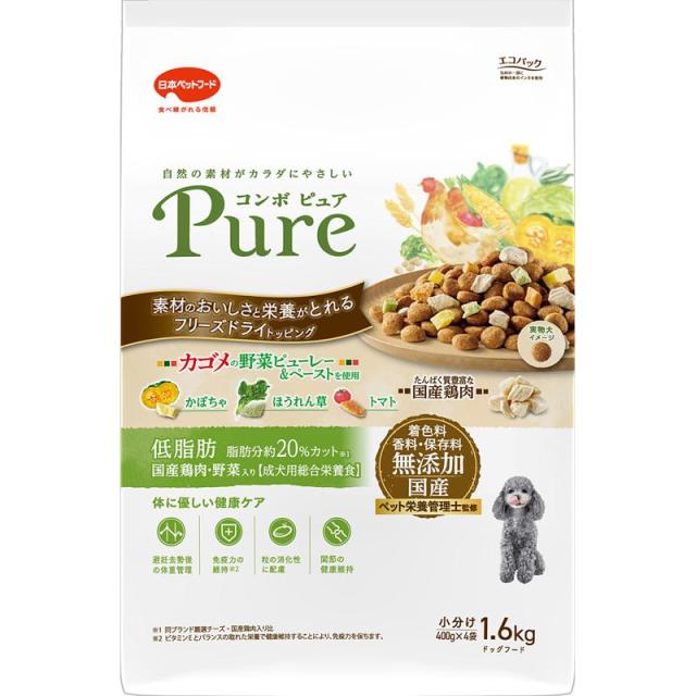 【ケース販売】 コンボピュア ドッグ 低脂肪 国産鶏肉 野菜入り 成犬用 総合栄養食 1.6kg 無添加 (×8セット) 日本ペットフード 14,016円