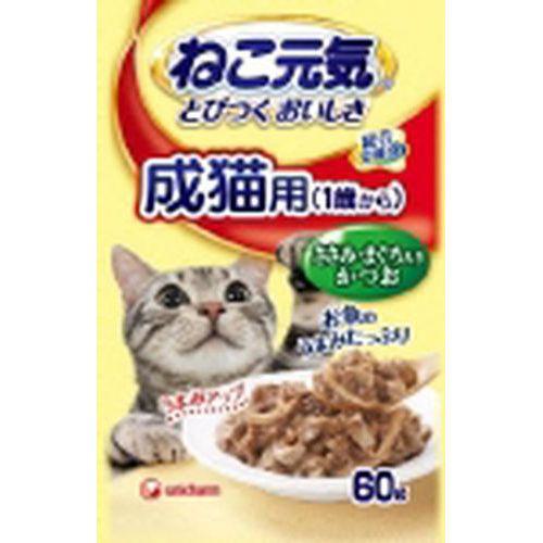 【ケース販売】 ねこ元気 パウチ 成猫用 １歳から ささみ まぐろ入り かつお 60g (×120セット) ユニ・チャーム