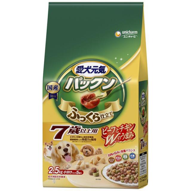 【ケース販売】 ユニチャーム ゲインズ パックン7歳以上用ビーフ・ささみ・緑黄色野菜・小魚入り2.5kg (×4セット) の通販は