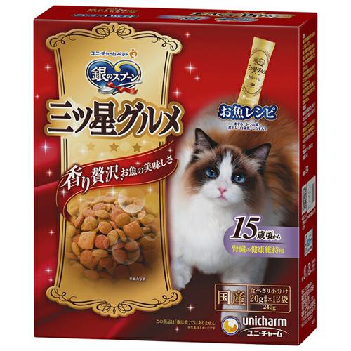 【ケース販売】 ユニチャーム 銀のスプーン 三ツ星グルメ 腎臓の健康維持に配慮 15歳が近づく頃から お魚レシピ 240g (×14セット) の通販は