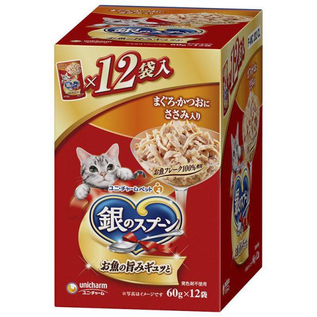【ケース販売】 ユニチャーム 銀のスプーンパウチまぐろ・かつおにささみ入り (×10セット)