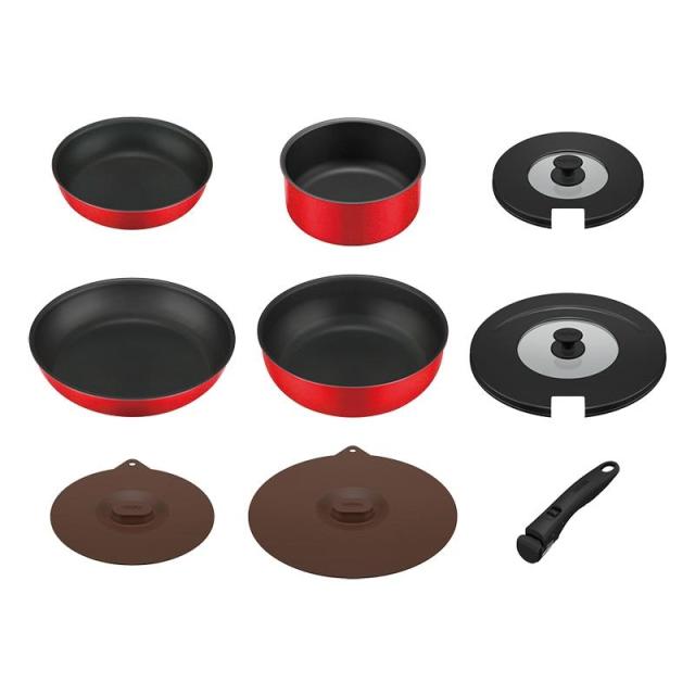 即納在庫品 サーモス フライパンセット 取っ手のとれるフライパン9点セット ガス火専用 ブライトレッド 