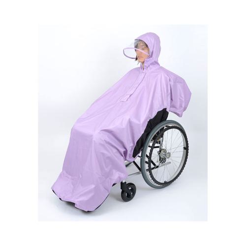 総裏メッシュ付RAKUレイン / SR-100PM M パープル 笑和 歩行関連/車いすオプション/車いす用レインコート (W2004)