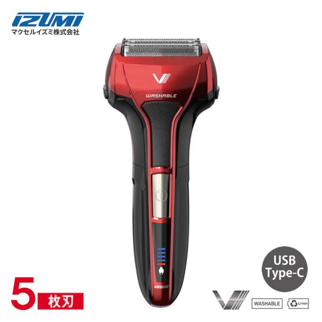 即納在庫品 イズミ 往復式シェーバー Vシリーズ ソリッドシリーズ 5枚刃 レッド IZF-V553W-R 電気シェーバー スリム 肌にやさしい ターボモード搭載 本体丸洗い IZUMI IZF-V553W-R