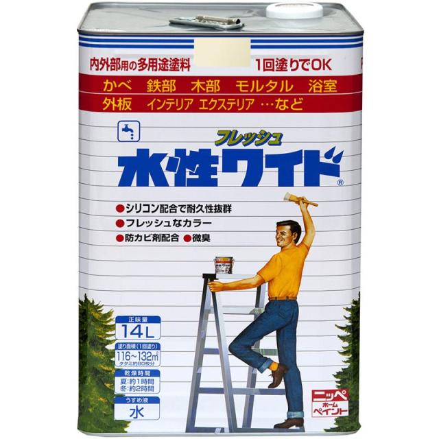 ニッペ(Nippe) ペンキ 多用途塗料 水性フレッシュワイド 37 ミルキーホワイト 14L 鉄部・木部・コンクリ 半つや シリコン配合 ニッペホームプロダクツ