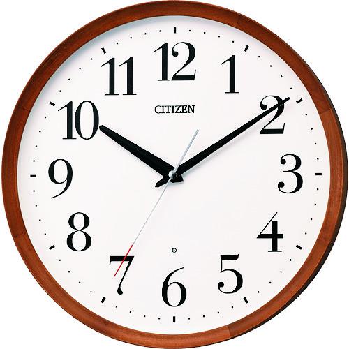 ■シチズン 電波 壁掛け時計(アナログ表示) 連続秒針 木枠 ブラウン Φ320×53.6mm〔品番:8MY535006〕【1578316:0】[店頭受取不可]