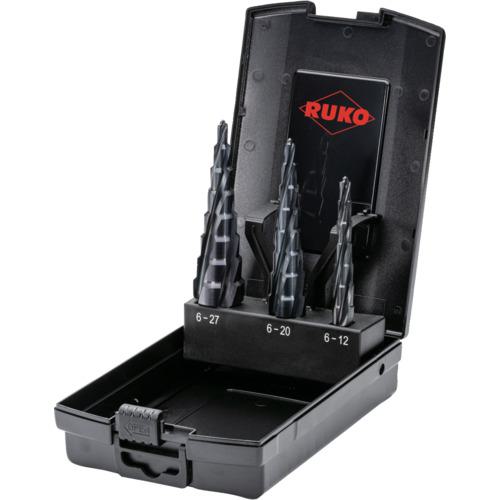 ■RUKO 4枚刃スパイラルステップドリル 3本セット ハイス ルナテックコーティング〔品番:101087PRO〕【1610600:0】[店頭受取不可]