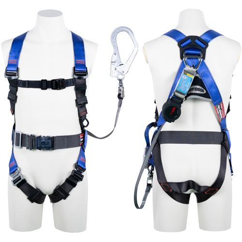 ■TSUYORON コアハーネス 胴ベルト付き シングルランヤード付き ロック機構付き巻取式ワン・ハンドリトラ パープル Mサイズ〔品番:TH502OH93SVOTPMR23BX〕【1633460:0】[店頭受取不可]