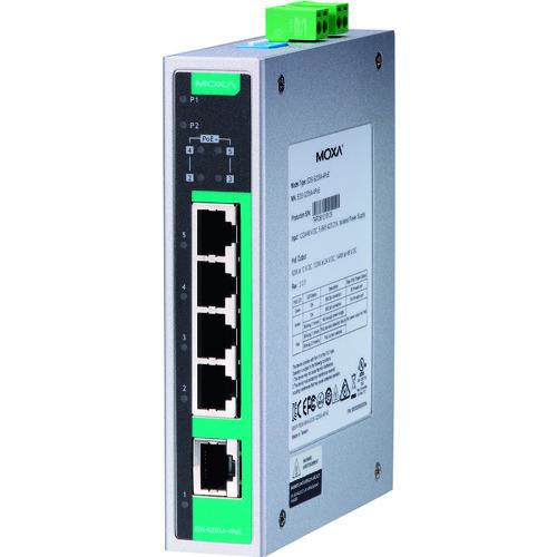 ■MOXA 5ポート(RJ45 PoE×4、RJ45×1) フルギガビット アンマネージド イーサネットスイッチ〔品番:EDSG205A4POE〕【1685189:0】[店頭受取不可]