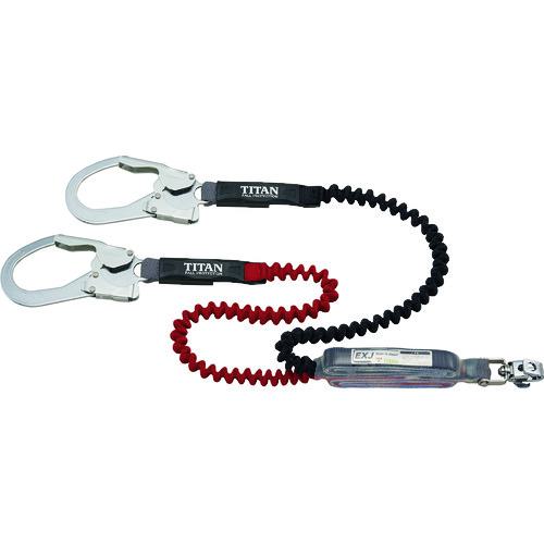 ■タイタン EXJ伸縮ストラップ式 タイプ1ランヤード ブラック/レッド ダブル (墜落制止用器具)〔品番:HLERW130〕【1952081:0】[店頭受取不可]