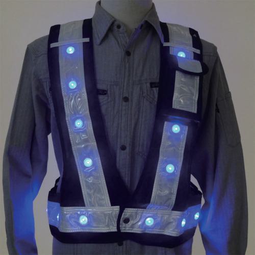 ■ミズケイ 多機能ベスト「光るんです」青LEDタイプ(紺/白)〔品番:3015002〕【2085654:0】[店頭受取不可]