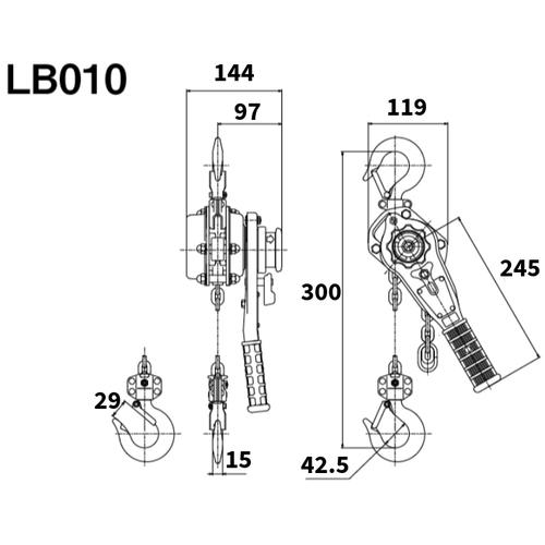 □KITO レバーブロック L5形 定格荷重1t 揚程1.5m 高耐久・高操作性