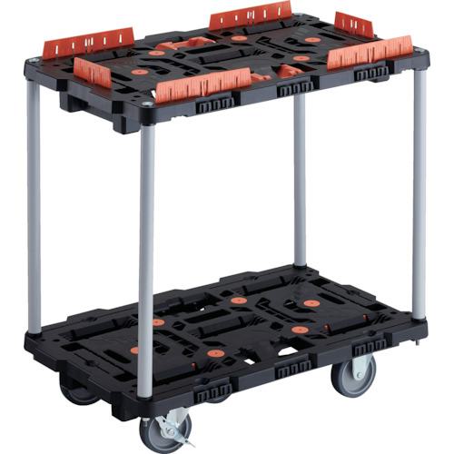 ■TRUSCO 連結式樹脂製2段台車 ビートル 700X450 自在3輪 内2輪ストッパー付 コボレ止めセット とめたろう付 ハンドルなし〔品番:BT720KJ3S2E100T〕【2360473:0】[直送DS][店頭受取不可]