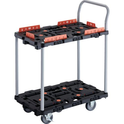 ■TRUSCO 連結式樹脂製2段台車 ビートル 700X450 自在3輪 内2輪ストッパー付 コボレ止めセット ハンドル付〔品番:BT724KJ3S2E100〕【2360478:0】[直送DS][店頭受取不可]