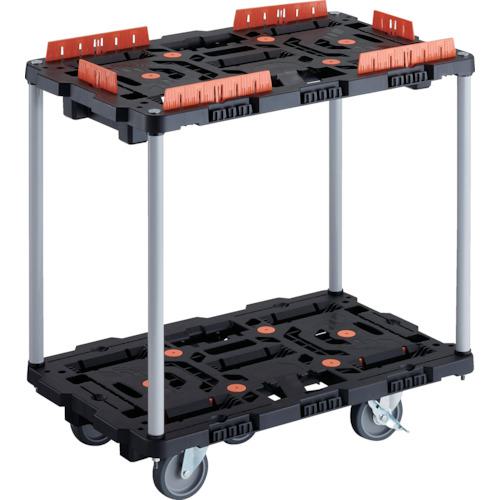 ■TRUSCO 連結式樹脂製2段台車 ビートル 700X450 自在5輪 内2輪ストッパー付 コボレ止めセット付 ハンドルなし〔品番:BT720KJ5S2E100〕【2360491:0】[直送DS][店頭受取不可]
