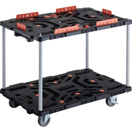 ■TRUSCO 連結式樹脂製2段台車 ビートル 900X600 自在5輪 内2輪ストッパー付 コボレ止めセット とめたろう付 ハンドルなし〔品番:BT920KJ5S2E100T〕【2360511:0】[直送DS][店頭受取不可]