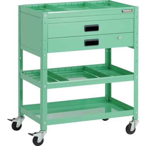 ■TRUSCO ツールワゴン ラビットワゴン 700X450XH880 3段 2段引出付 仕切板2段付 ハンドル付 ゴム車輪 ヤンググリーン〔品番:RBW973S2XHYG〕【2466418:0】[直送DS][店頭受取不可]