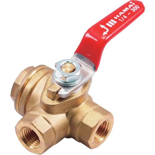 ■HAMAI 黄銅製3方ボールバルブ〔品番:RBS18225RC〕【2545480:0】[店頭受取不可]