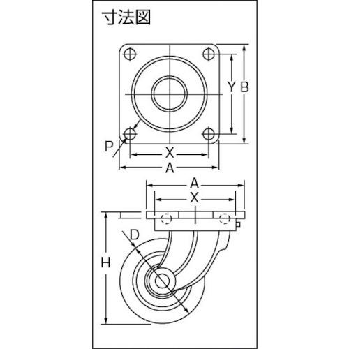 ■ヨドノ 鋳物重量用キャスター 許容荷重671.3 取付穴径15mm〔品番:MHAMG300X75〕【3053130:0】[店頭受取不可]_1