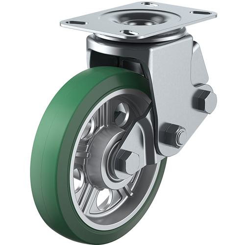 ■ユーエイ プレート式 自在 クッションキャスター 耐摩耗緑ゴム 車輪径200mm  SKYタイプ SKY-2S型 取付寸法133×86(125×62)〔品番:SKY2S200AWARGRA2〕【3640414:0】[店頭受取不可]