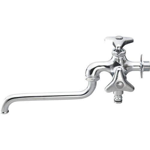■SANEI 散水用二口自在水栓 呼び13 パイプ170mm ジョインター接続〔品番:E106V13〕【3833578:0】[店頭受取不可]
