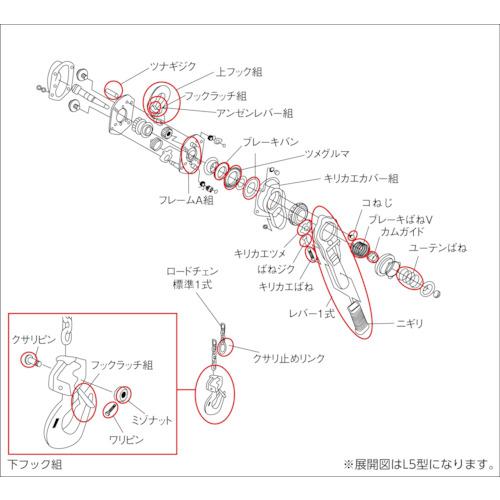 ■KITO キトーレバーブロックL4形 LB030用部品 下フック一式〔品番:L4BA03010212〕【3901521:0】[店頭受取不可]_1
