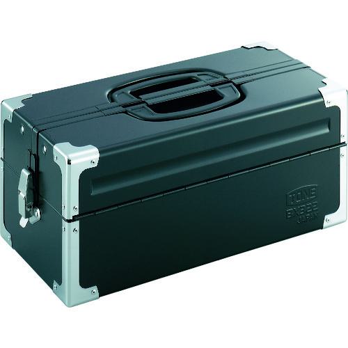 ■TONE スチール製工具箱 ツールケース(メタル) V形2段式 マットブラック 外形寸法195mm〔品番:BX322BK〕【3904342:0】[店頭受取不可]