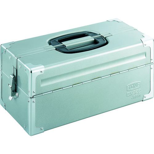 ■TONE スチール製工具箱 ツールケース(メタル) V形2段式 シルバー 外形寸法195mm〔品番:BX322SV〕【3904385:0】[店頭受取不可]