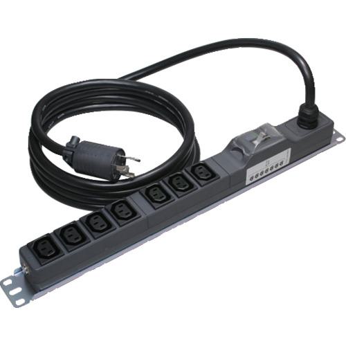 ■明工 19インチラック用 安全ブレーカー付 200V コンセント (C13×7) L6-20プラグ付 (VCT) 3m〔品番:ME8635TA3〕【4139005:0】[店頭受取不可]